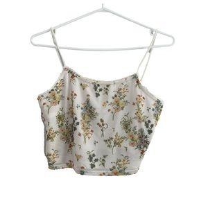 Urban Outfitters White and Multicoloured Floral Cropped Tank Top Small